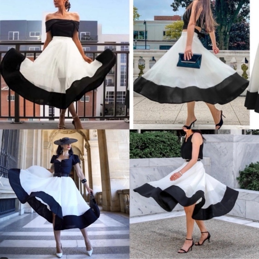 CHICWISH Swing in the Breeze Cream/Black Colorblock Full Circle Skirt Size M